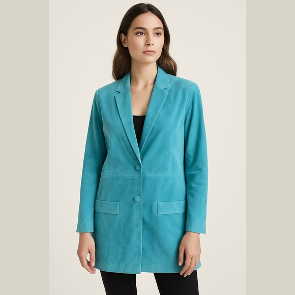 Danier Jackets & Blazers - ** Danier Genuine Suede Aqua Blue Longline Blazer Jacket Size M